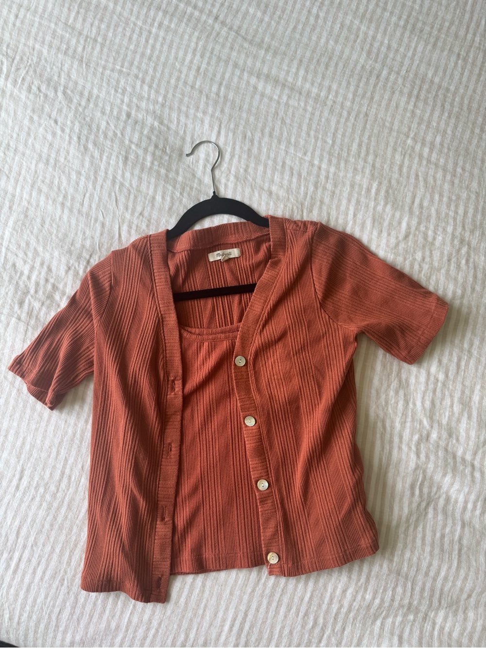 Madewell Rust Ribbed Tank & Button Cardigan Set